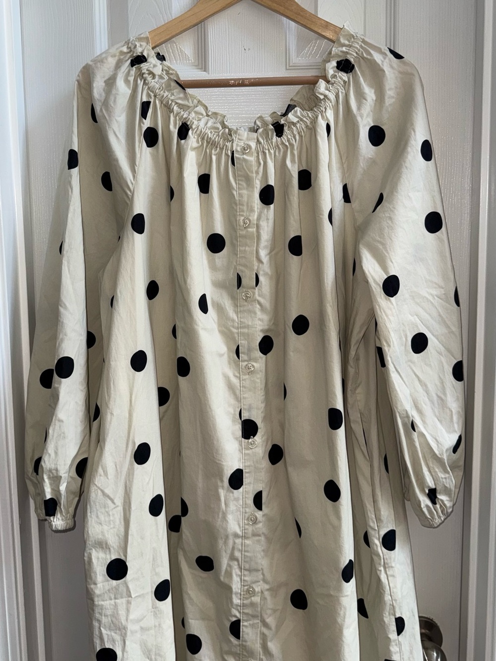Who What Wear Ballon Sleeve Cotton Midi Dress XL Cream Blk Poka Dots Chic Grunge - Picture 8 of 10